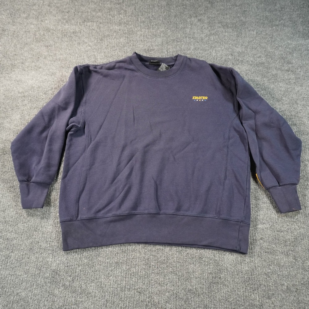 Vintage Starter Sweatshirt Mens Large Navy Blue Crewneck Logo Fleece Ribbed Logo